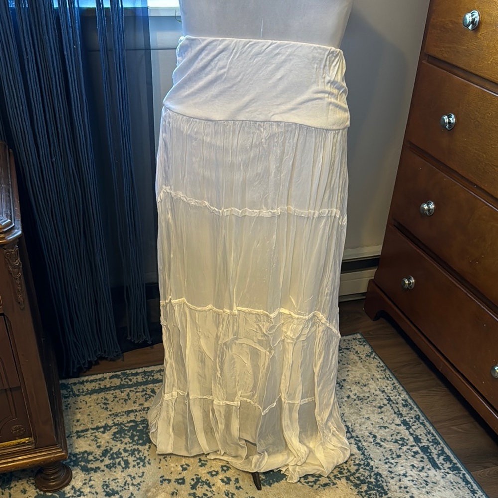 Elegant White Real Silk Maxi Skirt size M